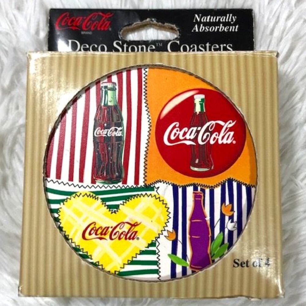 Set of 4 Vintage Coca-Cola 'Homestyle Coke' Deco Stone Cork Stoneware Coasters